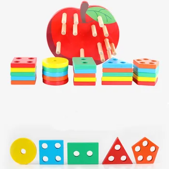 

Kids Toys Montessori Geometric Blocks Match Toy Wooden Building Blocks Children Shape Color Recognition Early Educational Toys