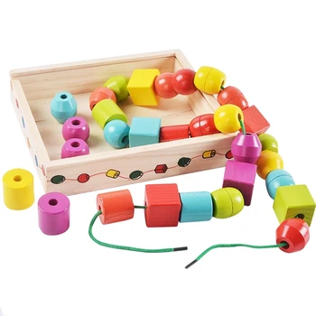 

Kids Geometric Shape Wooden Blocks Threading Beads Sorting Stacking & Plugging Learning Toys Gift for Toddler