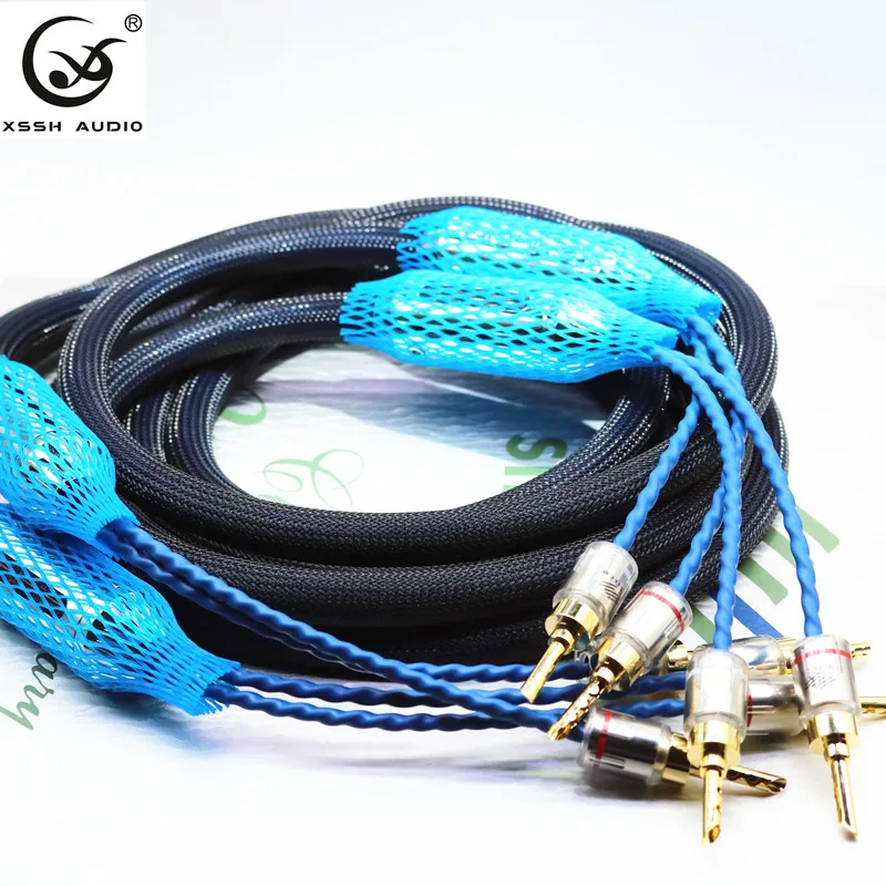 

1 pair 2.5m 770L G7 25th Anniversary Edition HiFi Y shape spade Banana Connector gold-silver alloys plug Speaker Cable
