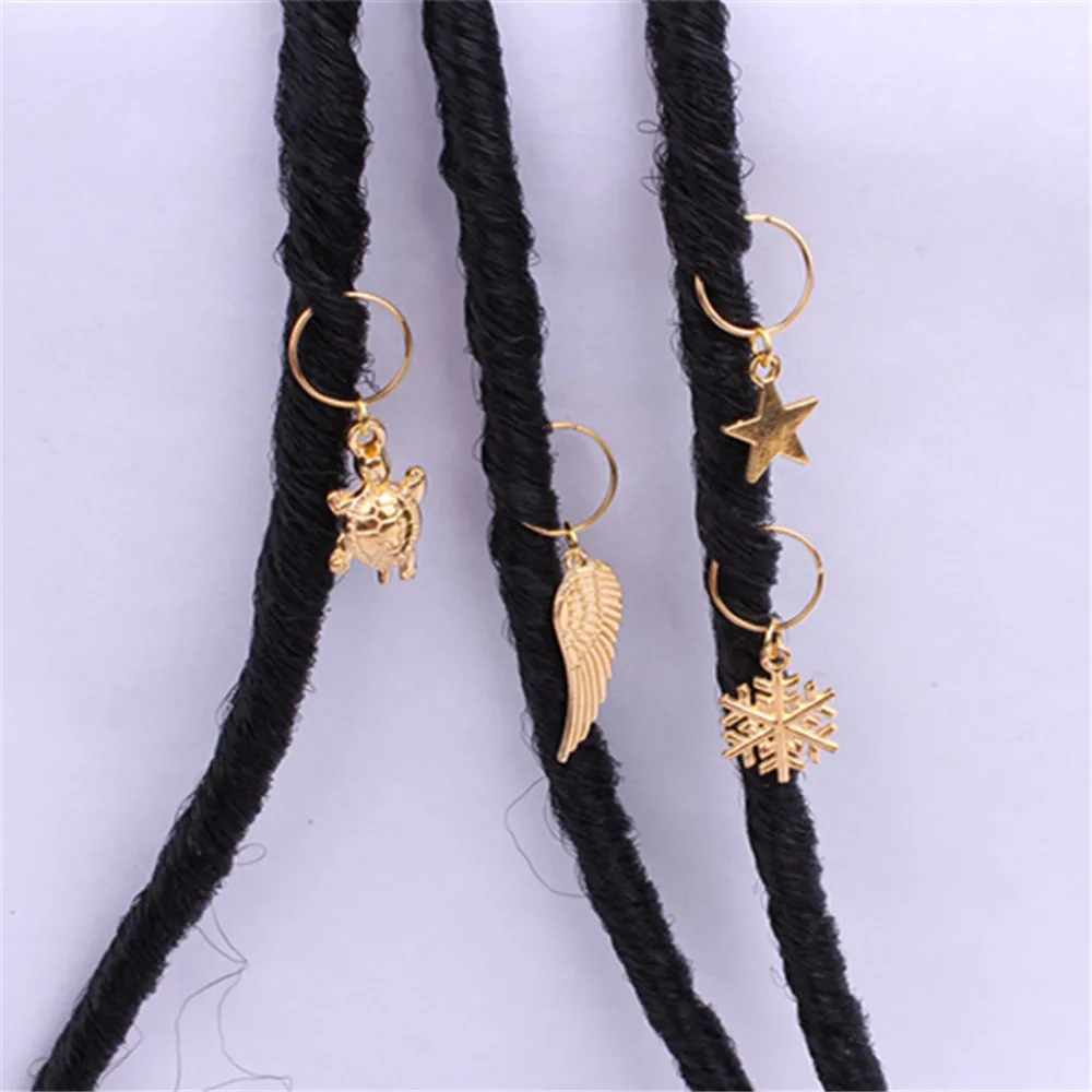 10Pcs/Pack Golden 11 Styles Charms Hair Braid Dread Dreadlock Beads Clips Cuffs Rings Jewelry Dreadlock Accessories