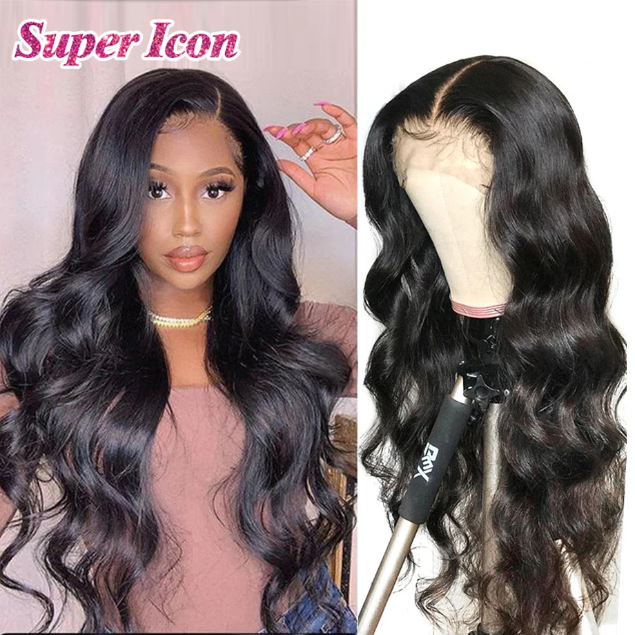 Wig Baby-Hair Body-Wave Lace-Front Human Natural-Color Preplucked 30inch Brazilian 