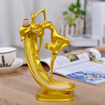 

10Pc Incense Cones + Beautiful woman Burner Creative Home Decor The Dancing Lady Censer Backflow Incense Burner Use In Teahouse