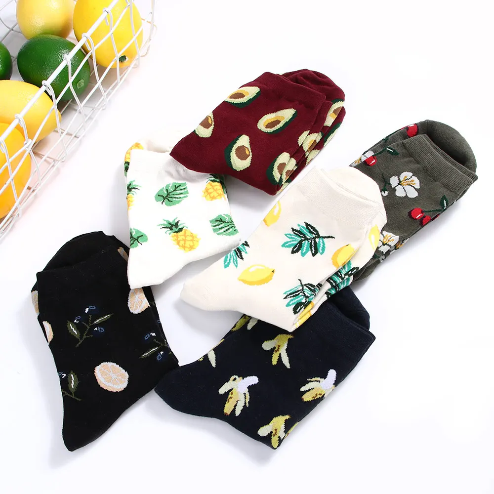 

Happy Fruit Socks For Women Combed Cotton High Quality 2019Fresh Fruits Socks Lemon Avocado Pineapple Cherry Banana Socks