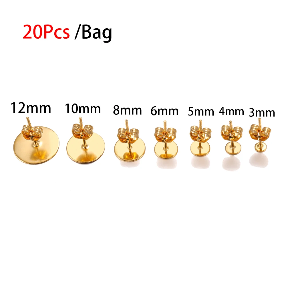 20-100pcs/lot Gold Stainless Steel Blank Post Earring Studs Base Pins With Earring Plug Findings Ear Back For DIY Jewelry Making