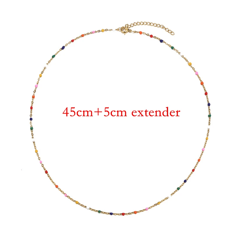 10pcs Stainless Steel 2mm Width Choker Necklace Charm Enamel Satellite Beaded Cable Ball Chain 45+5cm Extend Necklaces