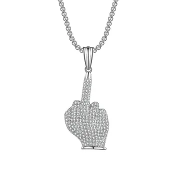 

Fashion personality necklace men and women hip hop vertical middle finger gesture pendant set with zircon chain jewelry
