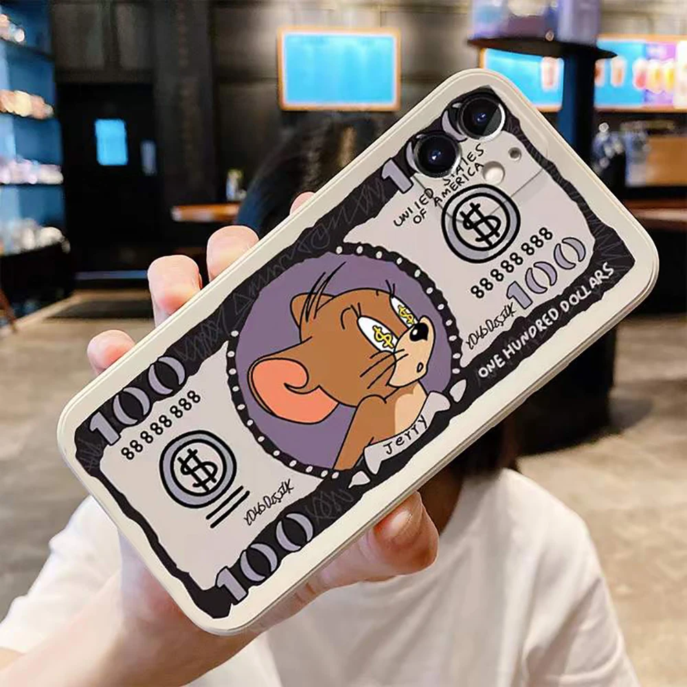 Cat and Mouse Phone Case For iPhone 11 12 13 Pro MAX 6 6S 7 8 Plus XS 12 13 Mini X XR SE 2020 Banknote Silicone Protect the Lens