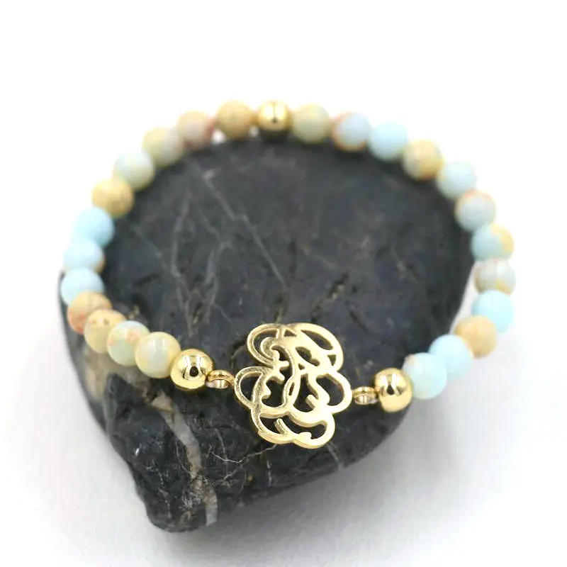 ANILLO New AAA+ Natural Agalmatolite Cute/Romantic Stainless Steel Hollow Out Plant Strand Bracelets For Women Girls Jewelry - Окраска металла: gold S san stone