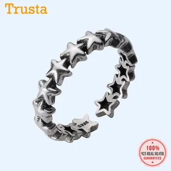 

Trustdavis 100% 925 Solid Real Sterling Thai Silver Star Cocktail Opening Ring Sizable 5 6 7 Women Girls Kids Xmas Gift DA194