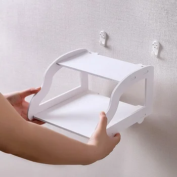 

White Wifi Router Storage Rack Wall Mounted Double Layer Organizer for Telephone TV Set-top Rack Wifi Router Storage Rack Holder