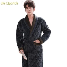 Мужские банные халаты длинные толстые зимние уютные домашние Роскошные бархатное кимоно 3 Слои мягкий толстый теплый платье Зимний банный халат мужской