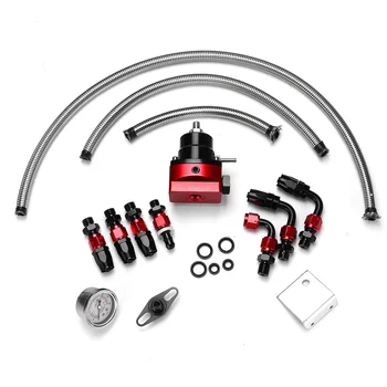 

160Psi Adjustable Racing Car Fuel Oil Pressure Regulator Booster Oil Line Pipe Conector Gauge AN6 Fittings Kit
