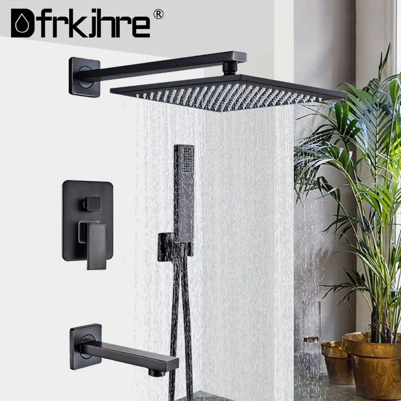 Concealed Bathroom Shower Faucet Black Brass 2 ways Valve Mixers Tap With Handshower 8/10/12/16&quot Rainfall Head | Обустройство