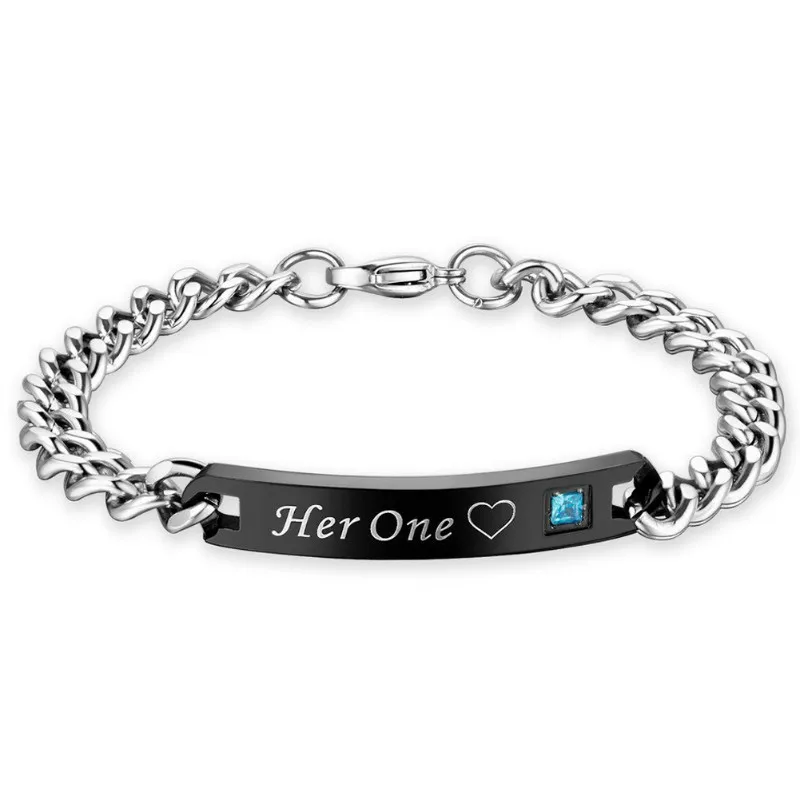 Браслеты для пар с надписью Her One His Only из нержавеющей стали Комплект браслетов