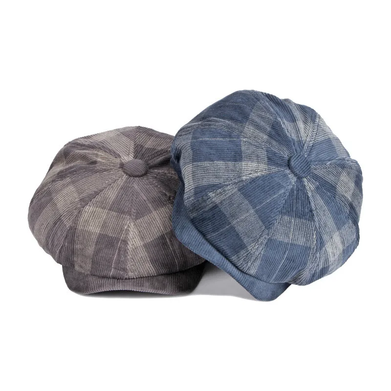 LDSLYJR  Spring Autumn Corduroy Plaid  Newsboy Caps Flat Peaked Cap Men and Women Painter Beret Hats 23