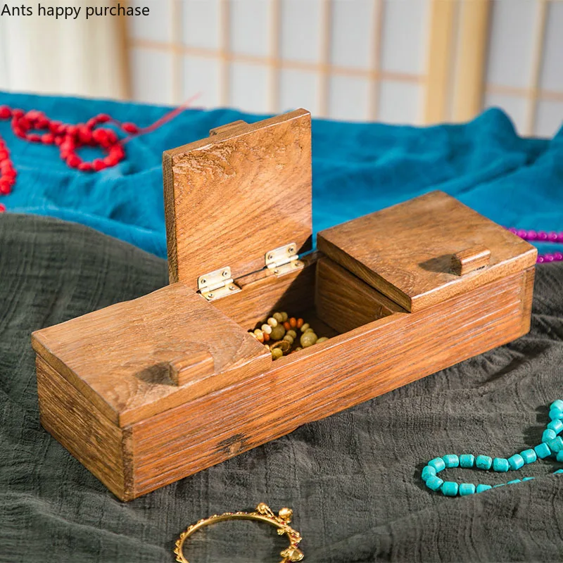 Solid Wood Three Compartment Storage Box Manual Sculpture Desktop Container Sundries Accessories Jewelry Bedroom | Дом и сад