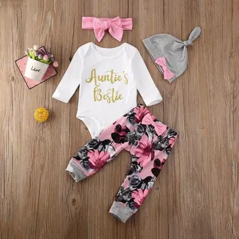 

Casual 4Pcs Newborn Infant Baby Girl Clothes O-Neck Romper Tops ＋ Pants Leggings Floral Outfit Clothing Set