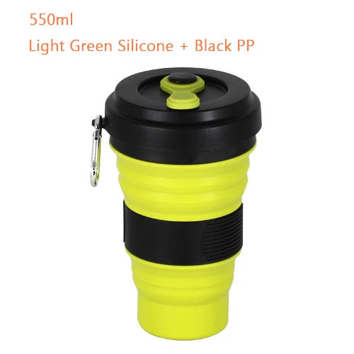 Black Light Green Креативная Складная силиконовая чашка объемом 550 мл, портативная дорожная чашка для воды, силиконовая кофейная кружка, телескопические складные кружки для питья - Цвет: Black Light Green