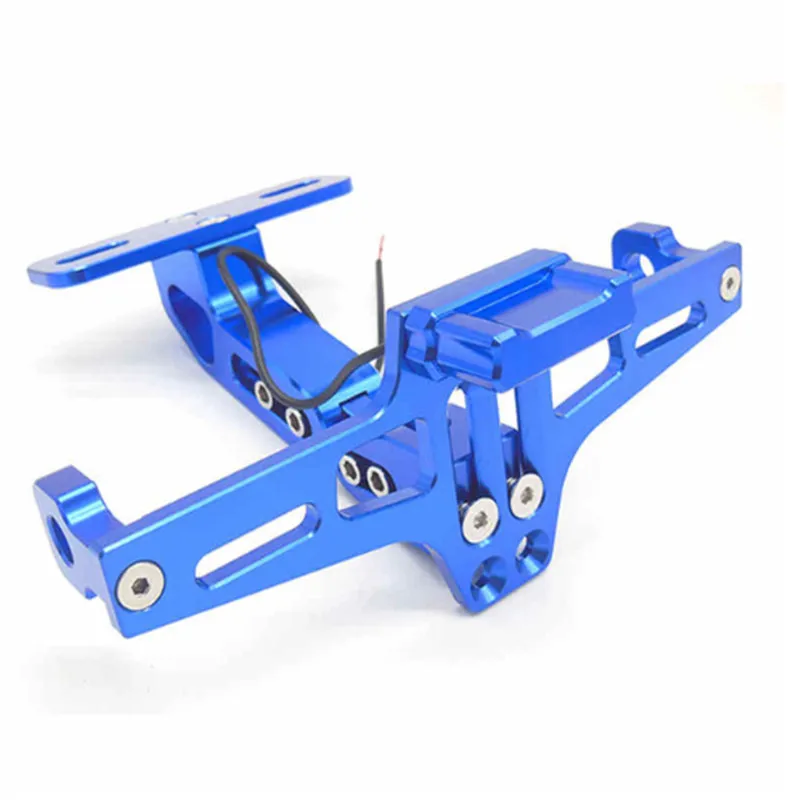 blue CNC Алюминиевый Кронштейн номерного знака мотоцикла регулируемый угол мотоцикла держатель заднего номерного знака с светодиодный подсветкой - Цвет: blue
