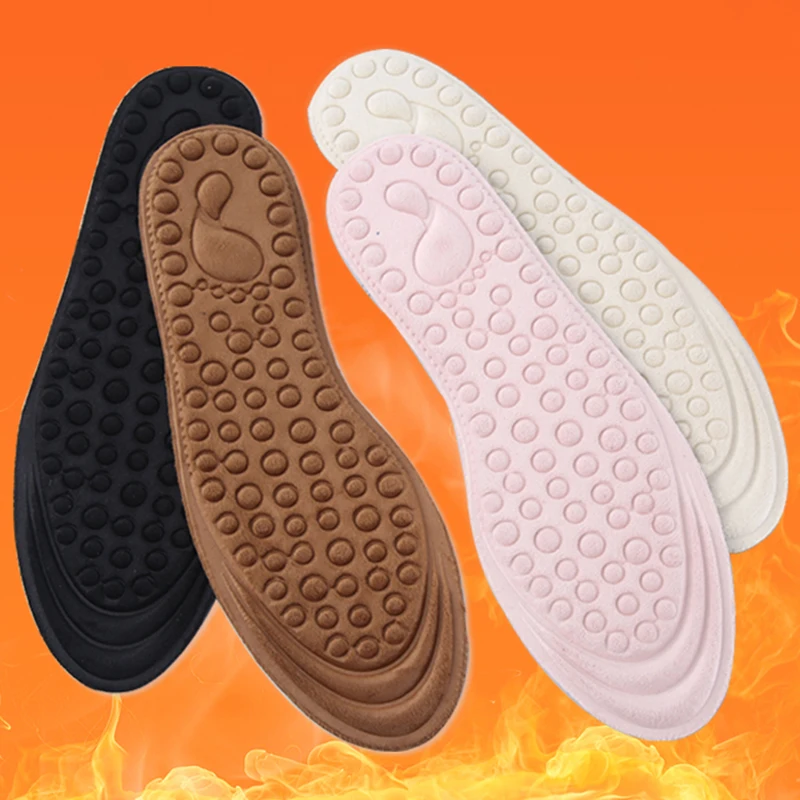 

1 Pair Solid Color Unisex Winter Warm Massage Insole Cushion Anti-slip Insoles Insert Thicken Sponge Comfortable Shoes Pads