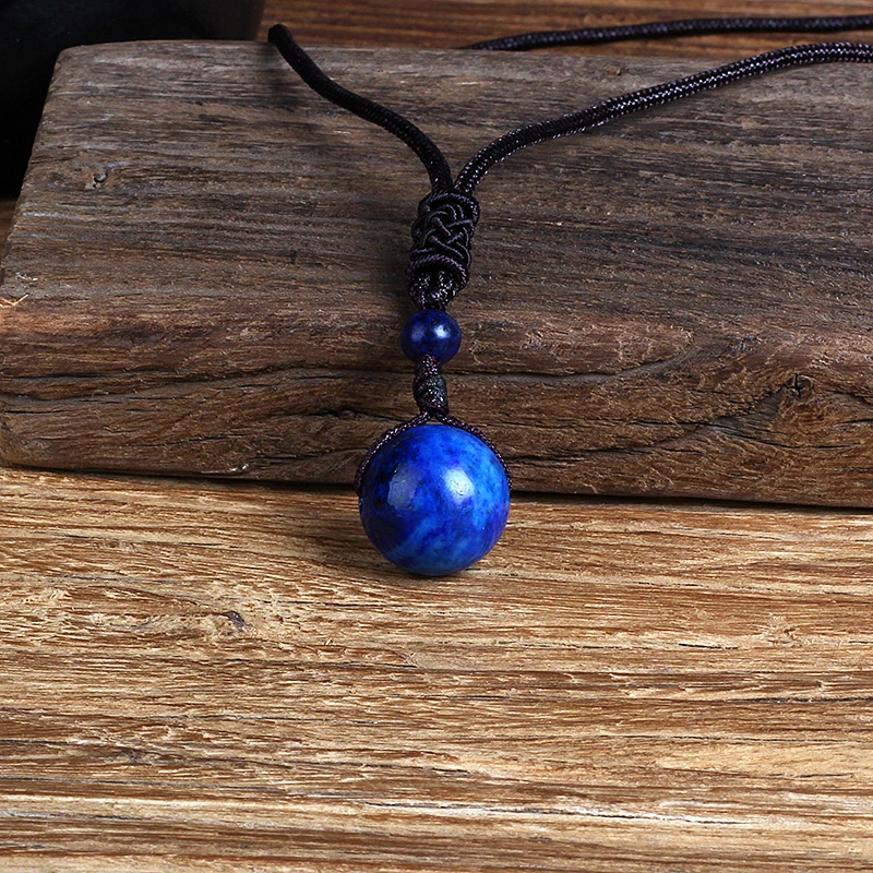 Natural Royal Lapis Lazuli Bead Pendant Necklaces Woman Transfer Good Luck Bead Necklace Amulet Rope Chain Handmade Jewelry Gift