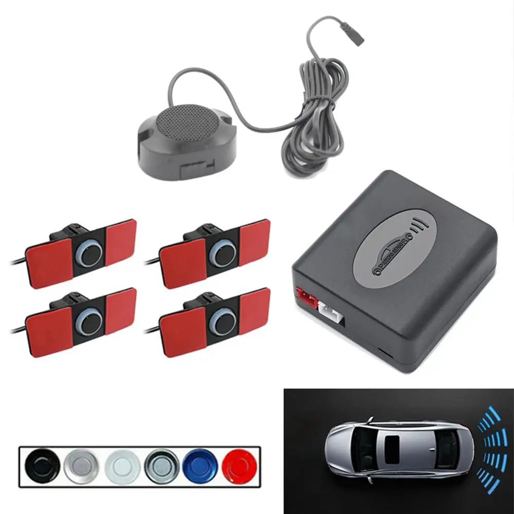 Автомобильный парковочный набор датчиков светодиодный/lcd/Buzzer 4 Плоский Обратный Датчик парковки с монитором комплект 16 мм 12 в резервный Радар монитор системы - Название цвета: Plus Buzzer