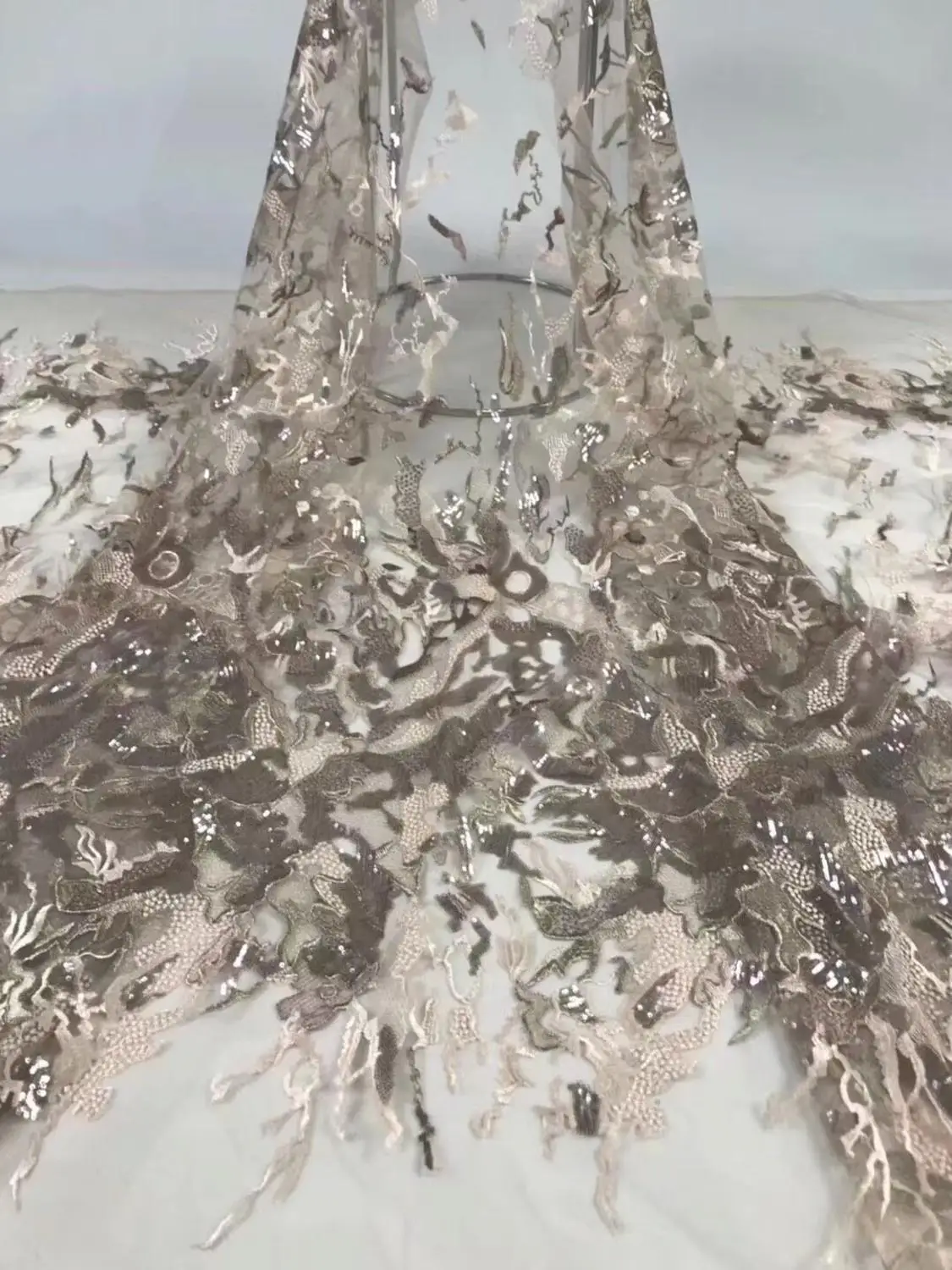 

French lace fabric 5yds/pce sequins embroidery mesh fabrics women gorgeous swiss luxury exclusive party event dress 2020