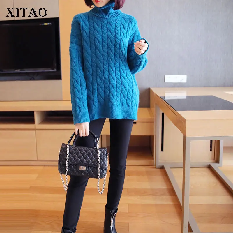 XITAO Lazy Oaf свитер с высоким воротом корейский стиль пуловер для женщин плюс размер