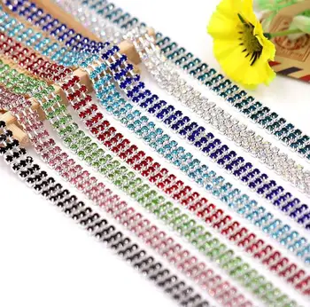 

10Yard 3Row SS12 3mm Clear A Rhinestone Silver Plated Ribbon Claw Chain Trim Flatback Ribbon For Sewing Bag Shoes Craft Diy