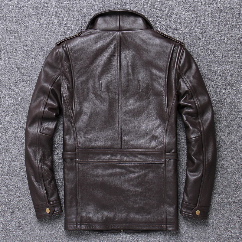 Long In Man Pure Cowhide Lear Lear First Layer Lear Coat Big Yards Single Thin Lear Jacket Pocket