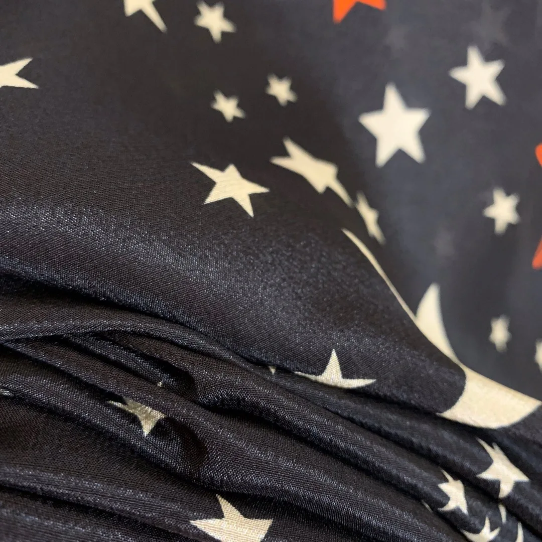 Женская одежда размера плюс XL, весна, сексуальная прозрачная блузка с принтом звезд, высокое качество, натуральный шелк, черная рубашка