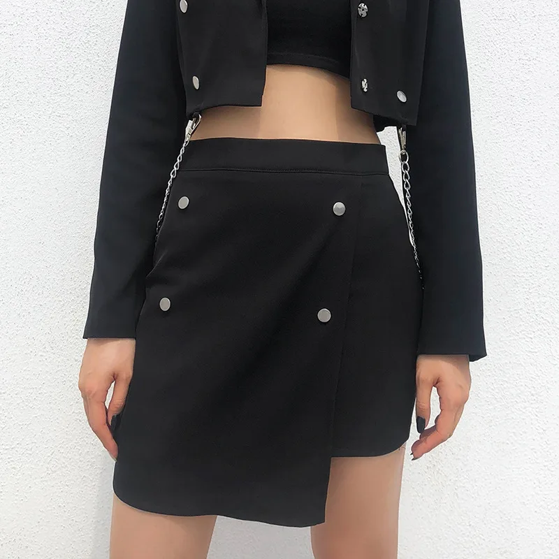 

Russia Free shipping Autumn and winter fashion new hot style women's dark punk style chain split sexy suit skirt