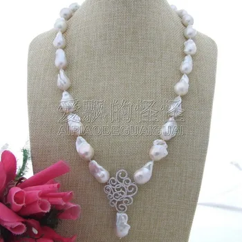 

N111905 25" 13x19MM-17x28MM White Keshi Pearl Necklace