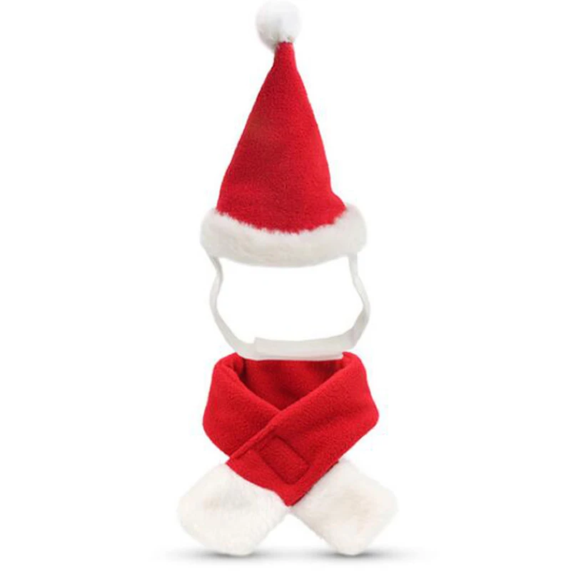 Рождественский костюм для домашних животных, шарф, шапка, одежда для собак, кошек, зимняя теплая Модная милая маленькая собачка, одежда для кошек, одежда для щенков и котят - Цвет: Scarf and Hat