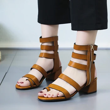 

Young Women Roman Shoes Summer Square Low Heel Ankle Yellow Boots Summer Shoes Narrow Band Sandals Casual Female Beach Sandals