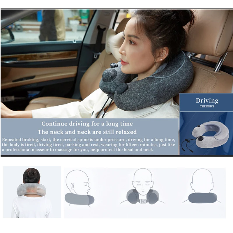 

Newest 2019 Car Neck Pillow Electric U-shaped Car Pillow Neck Rest Seat Headrest Multi-function Inflatable Neck Massager Pillows