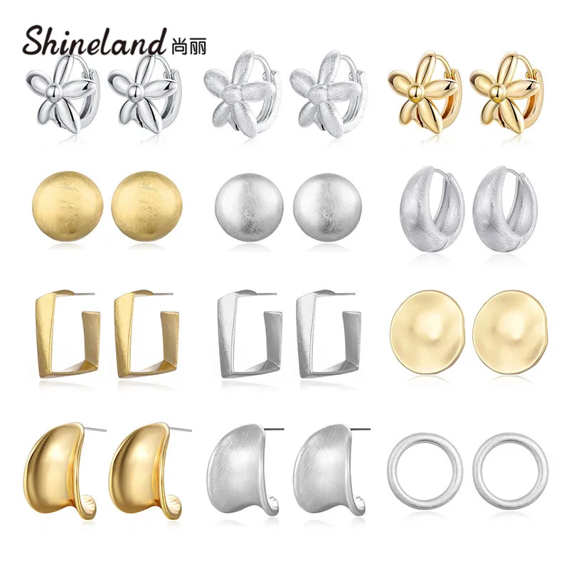 Shineland Fashion Statement Geometric Round Unique Metal Stud Earrings For Women Vintage Punk Modern Female Jewelry Wholesale | Украшения и