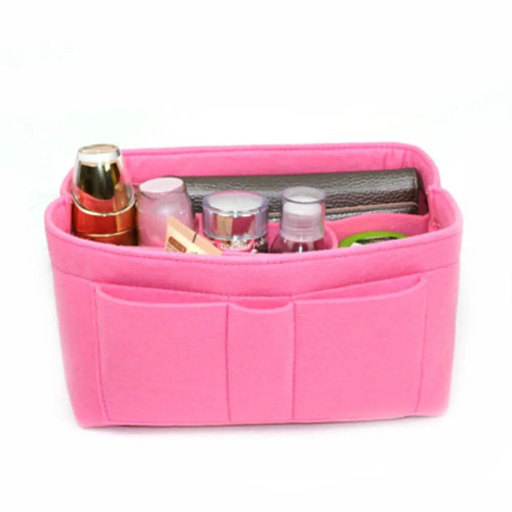 Сумка для хранения косметики с несколькими карманами, фетровая Сумочка, органайзер, складная сумка-вкладыш J9 - Цвет: Розовый