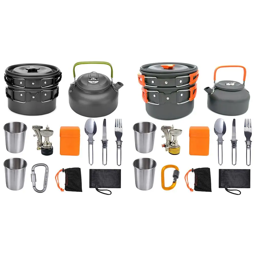 Outdoor Camping Cookware Tableware Aluminum Alloy Picnic Cooking Fry Pan Kettle Teapot Fork Spoon Water Cup Cutting Board Kit | Спорт и