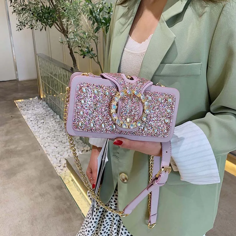 

JIULIN 2019 New Korean Joker Messenger Bag Girls Chain Sequin Pack Shoulder Pack