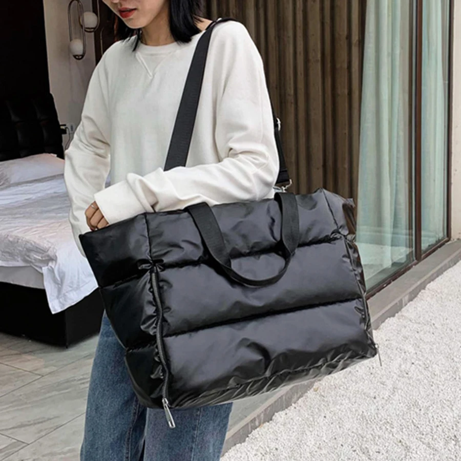 Winter Large Capacity Tote Shoulder Bag for Women 2021 Waterproof Nylon Bags Space Pad Cotton Feather Down Big Female Handbags |