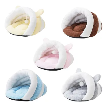 

Puppy Cave Bed Cat Sleep Bag Small Dog Cat Sleeping Bag Pet Tools Cute Plush Warm Slipper Shape With Rabbit Ears Bed For Cats