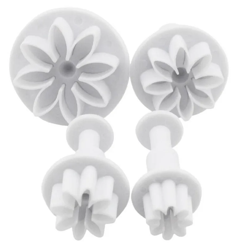 Plum Flower Plunger Fondant Mold Cutter Cake Cookie Decorating Fondant Cookie Cutter Pastry Dough Tools Cookie Cutter Fondant Cutter Baking Decorating Tools 4Pcs