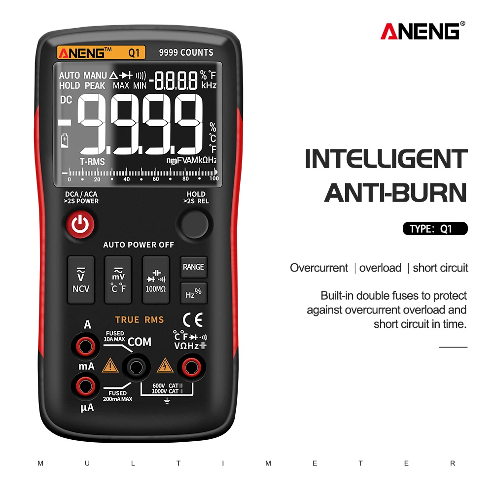 ANENG Q1 мультиметр тестер 9999 мультиметр цифровой rm409 esr meter digital multimeter транзистор тестер указатель напряжения конденсаторов tester мультиметры мультиметр с термопарой dc dc analog multimeter