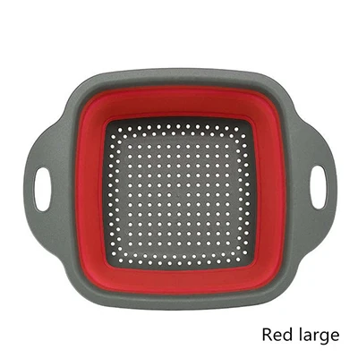 red-L Силиконовый контейнер для мытья фруктов и овощей, складной фильтр, корзина для слива, кухонные инструменты, квадратный Органайзер, складной контейнер для хранения - Цвет: red-L