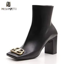 Prova Perfetto, Европейский и американский стиль, Воловья кожа, металлические декоративные ботиночки, квадратный носок, застежка-молния, модные ботинки