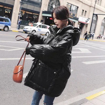 

2019 Winter New Style BF Windbreaker Hooded Cotton-padded Clothes Korean-style Mid-length Lace-up Slim Fit Cotton Coat Women's