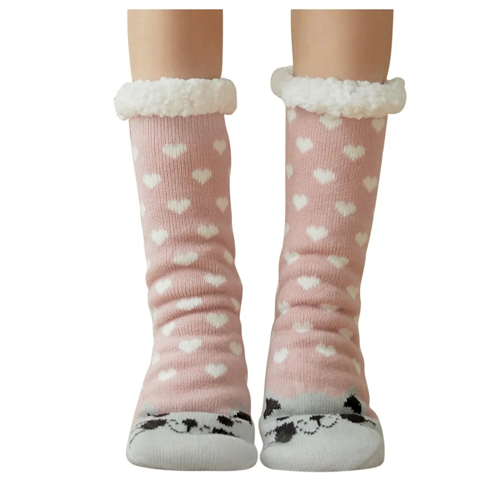 Женские зимние хлопковые носки с принтом, толстые нескользящие носки-тапочки, ковровые носки, забавные мягкие вечерние носки skarpetki, носки женски#15