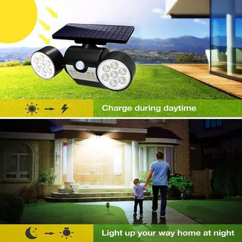 

30 LED Solar Security Lights with Motion Sensor Dual Head Spotlights IP65 Waterproof 360° Adjustable Solar Motion Lights for