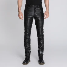 Мужские штаны из овечьей кожи, мужские мотоциклетные локомотивные модные трендовые кожаные штаны, бархатные утепленные штаны, M-4XL